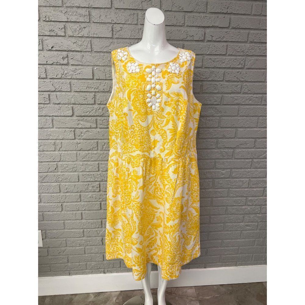 Jessica Howard Women Yellow White Paisley Beaded Dress Size 18